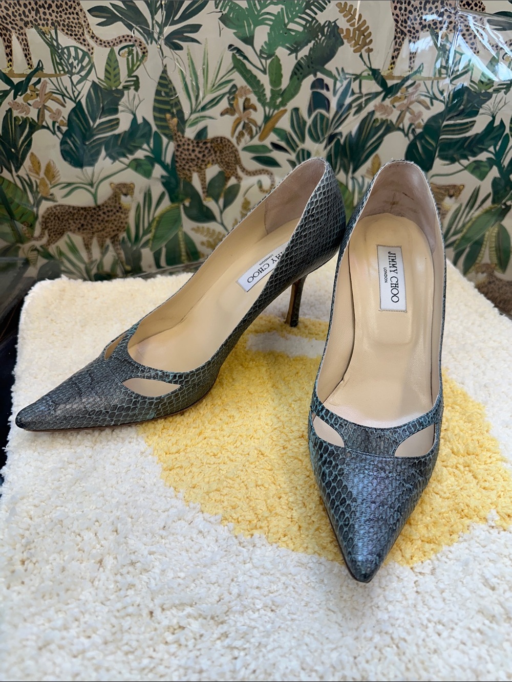 Jimmy Choo Teal Gray Snakeskin Pointed-Toe Pumps